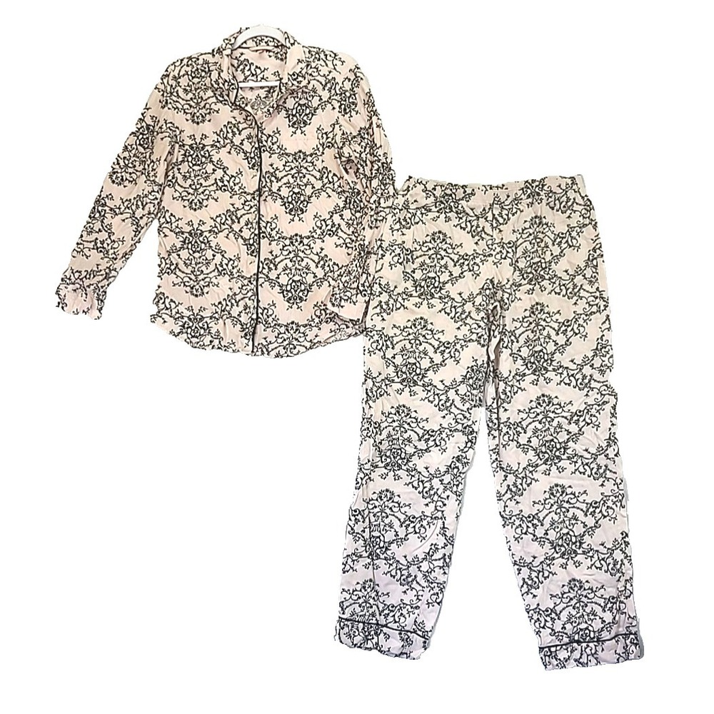 Victorias Secret Flannel Pajama Set 2 Piece Set Pretty Pink Toile M Pink Label